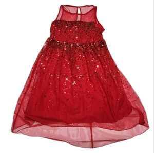 Crystal Doll 👗 Red Sequin Sleeveless High Low Dress Size 16